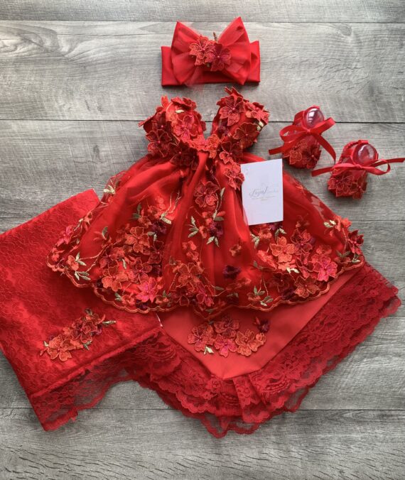 Set completo rojo floral(recién nacida)