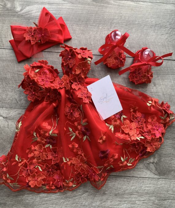 Vestido rojo floral tamaño recién nacida