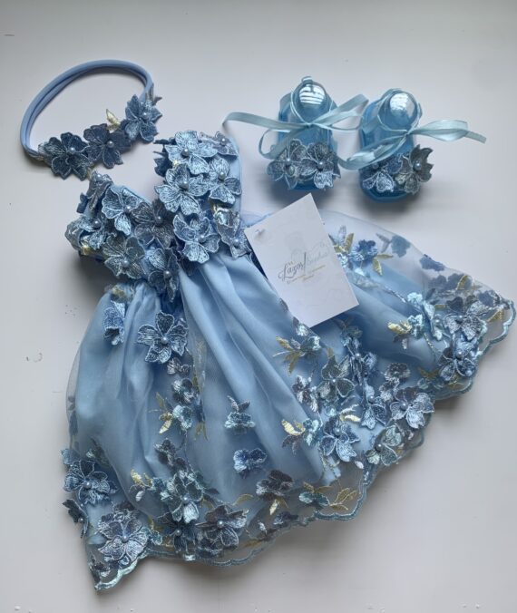 Vestido color azul recién nacida(envio de 1 a 2 semanas)
