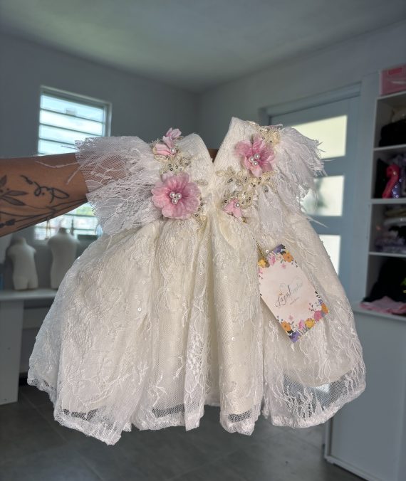 Vestido blanco con detalles rosa(recién nacida)